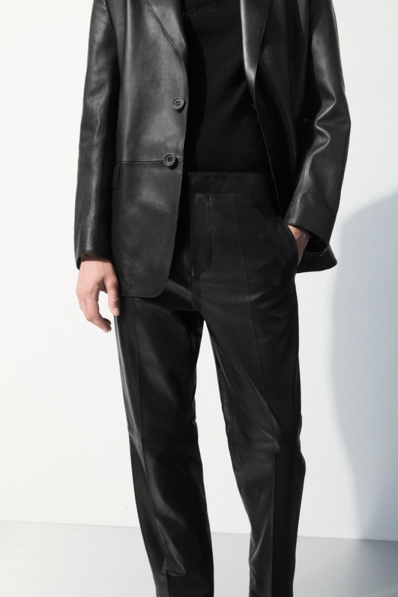 Black COS The Tailored Leather Trousers | MX41-V1LA