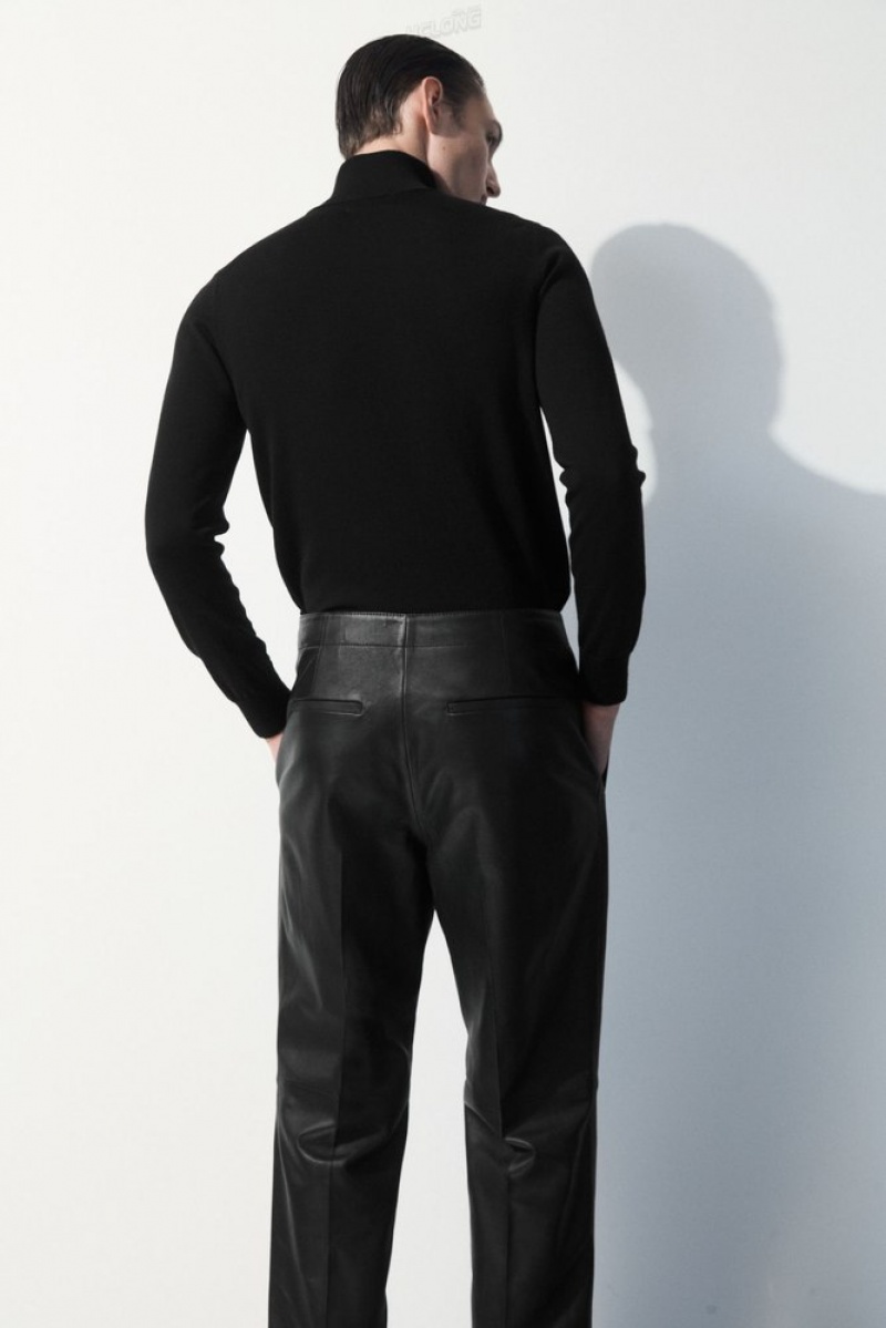 Black COS The Tailored Leather Trousers | MX41-V1LA