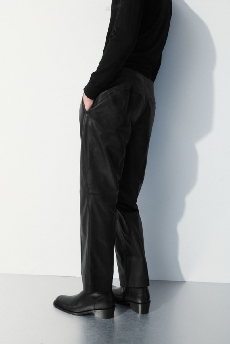 Black COS The Tailored Leather Trousers | MX41-V1LA