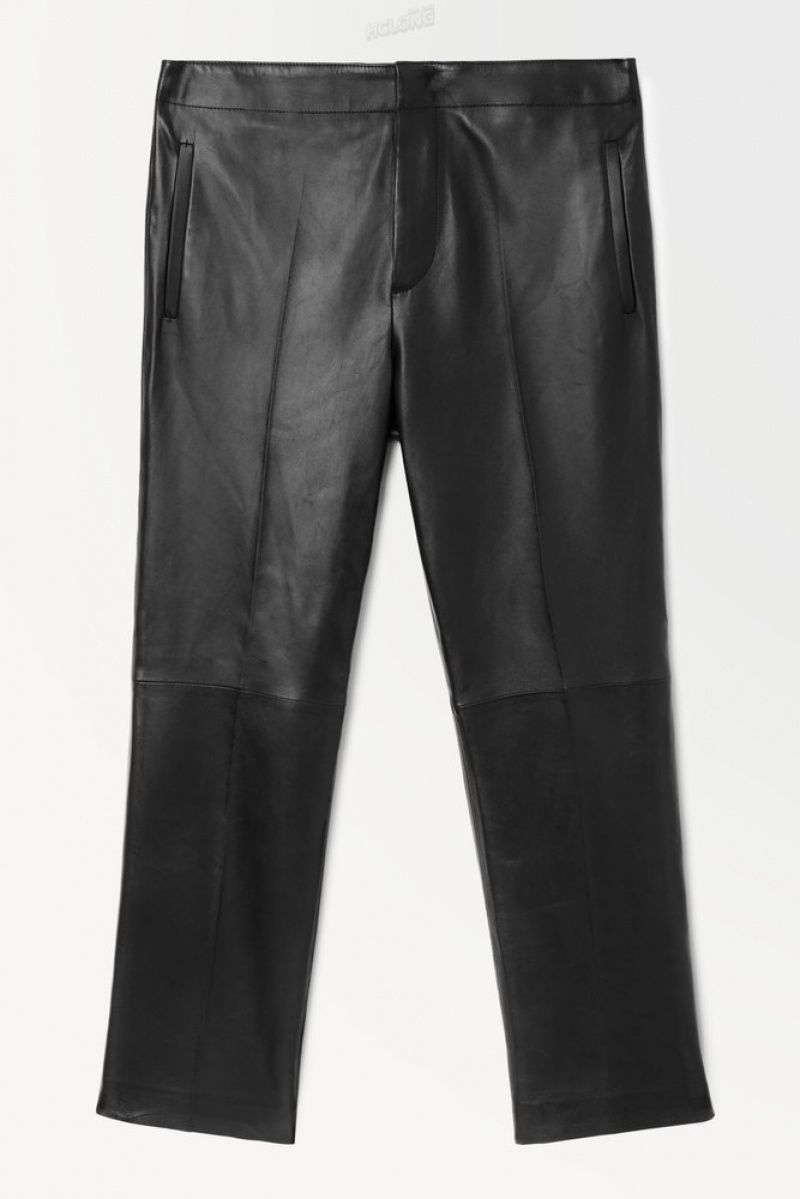 Black COS The Tailored Leather Trousers | MX41-V1LA