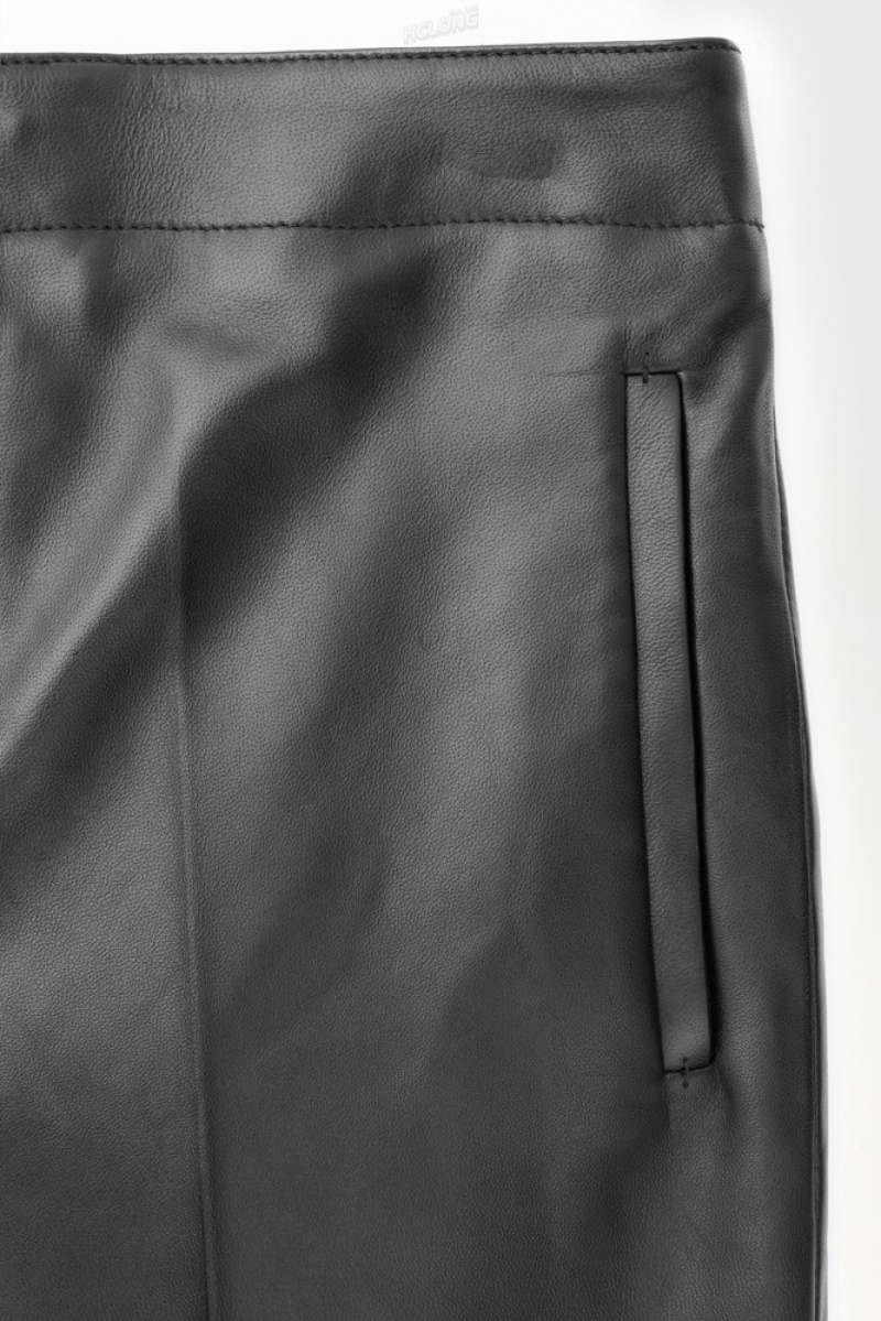 Black COS The Tailored Leather Trousers | MX41-V1LA