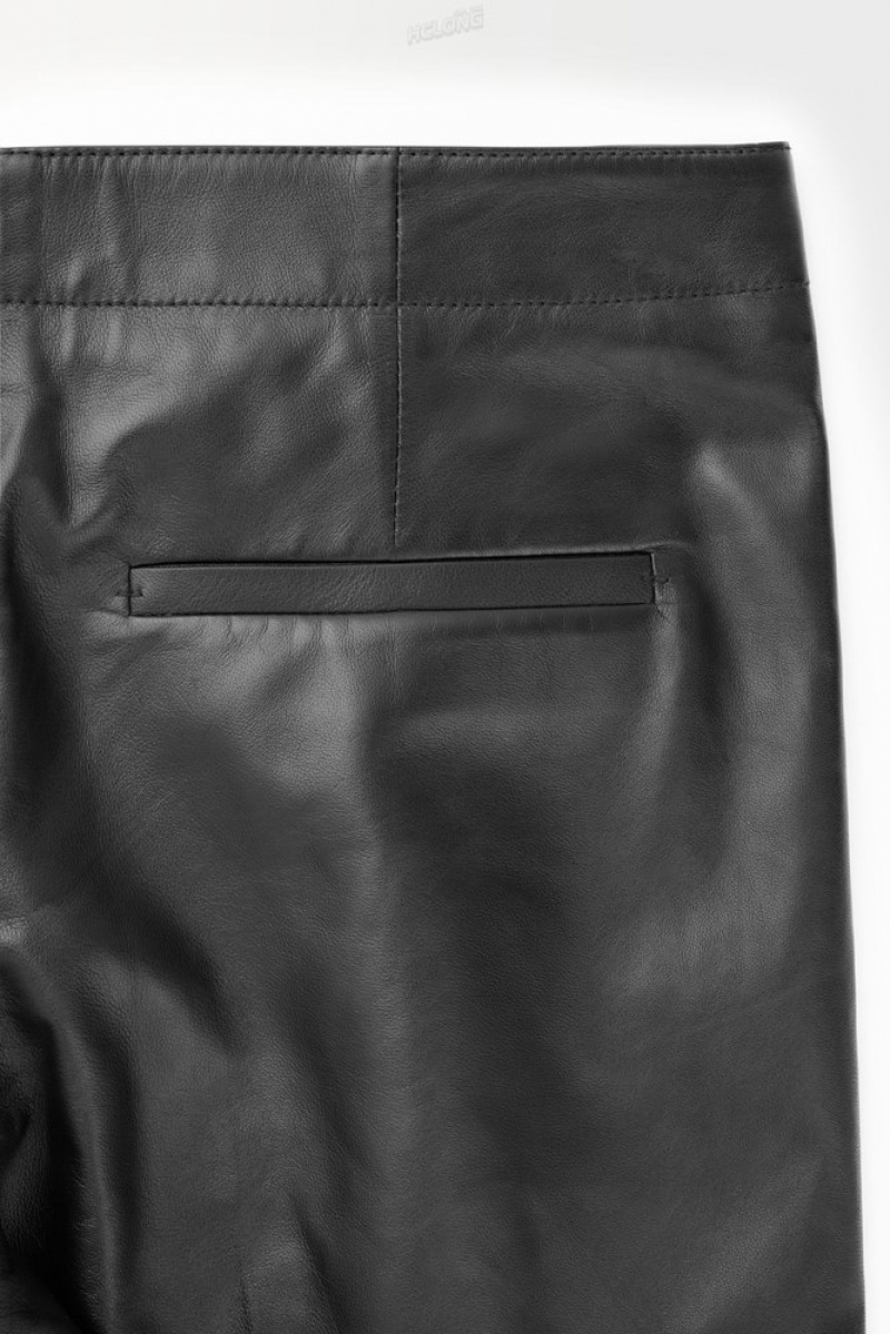 Black COS The Tailored Leather Trousers | MX41-V1LA