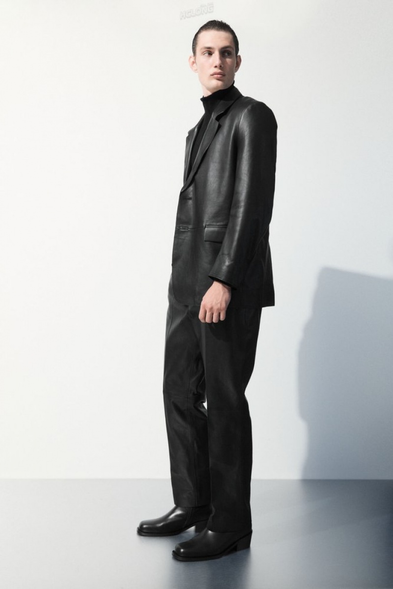 Black COS The Tailored Leather Trousers | MX41-V1LA