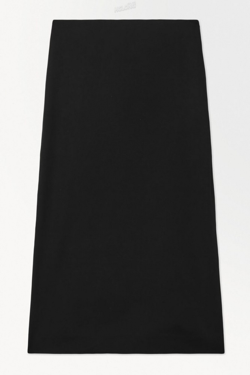 Black COS The Tailored Silk-Blend Midi Skirt | OG29-Y2HH