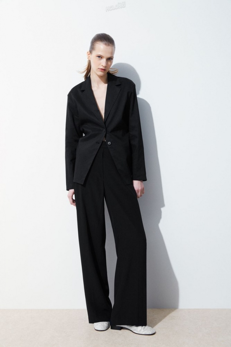 Black COS The Waisted Linen Blazer | EY44-M5PF