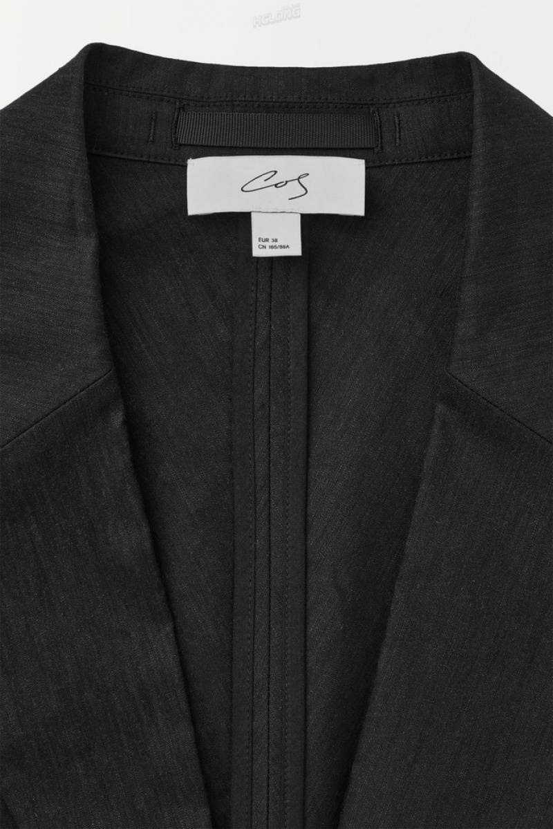 Black COS The Waisted Linen Blazer | EY44-M5PF