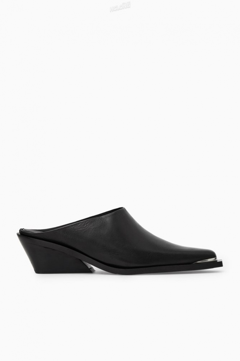 Black COS Toe-Cap Leather Mules | EF84-Y4OT