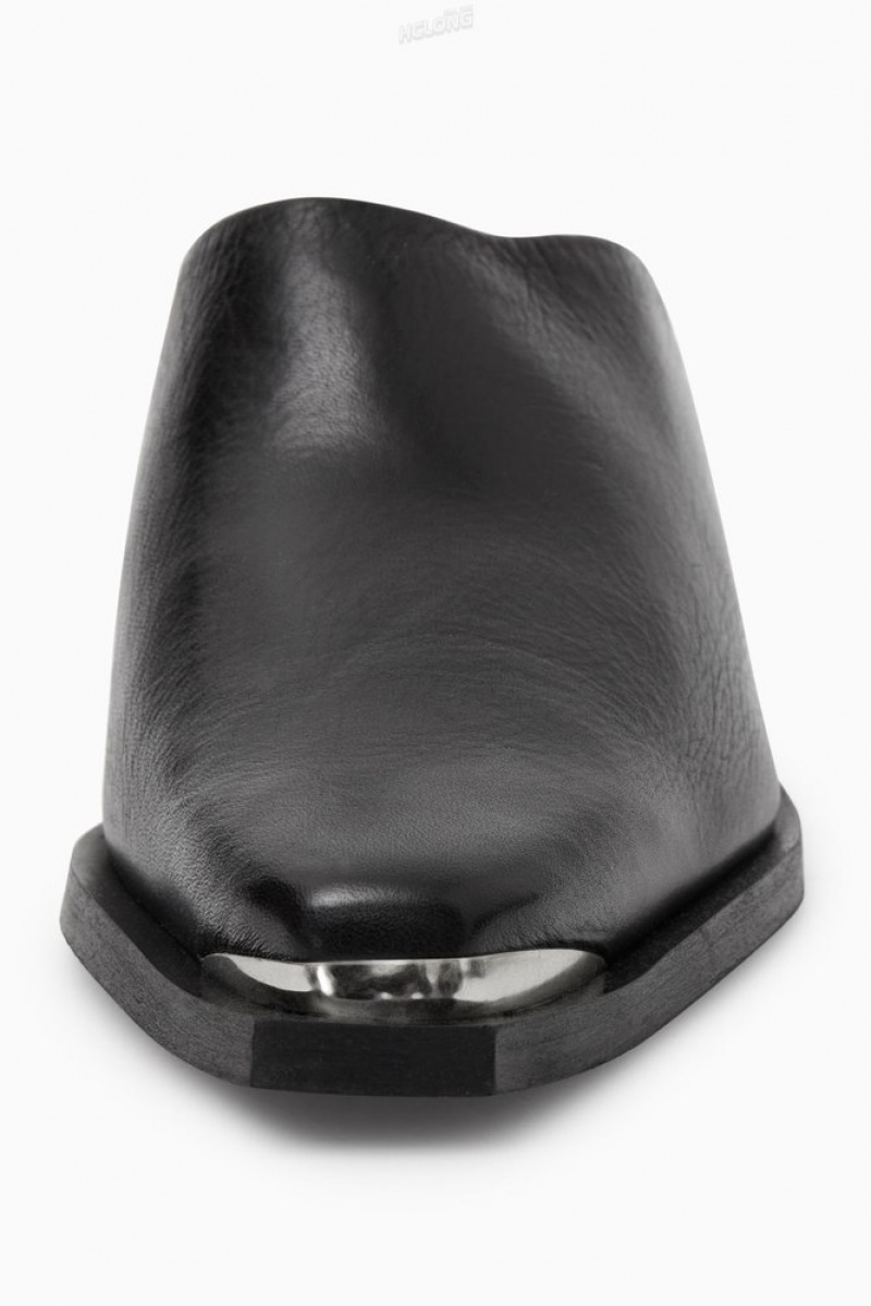 Black COS Toe-Cap Leather Mules | EF84-Y4OT