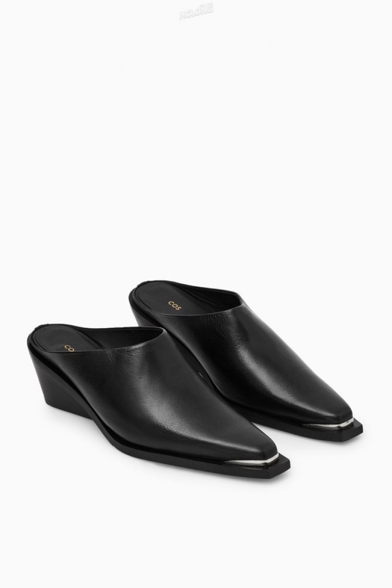 Black COS Toe-Cap Leather Mules | EF84-Y4OT