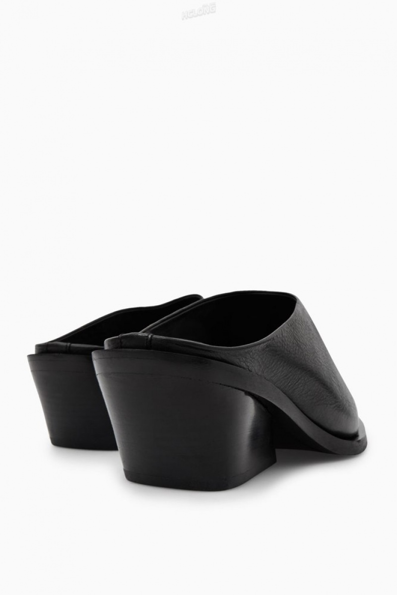 Black COS Toe-Cap Leather Mules | EF84-Y4OT