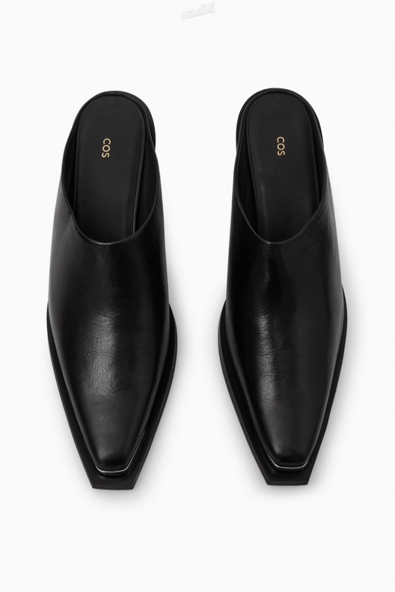 Black COS Toe-Cap Leather Mules | EF84-Y4OT