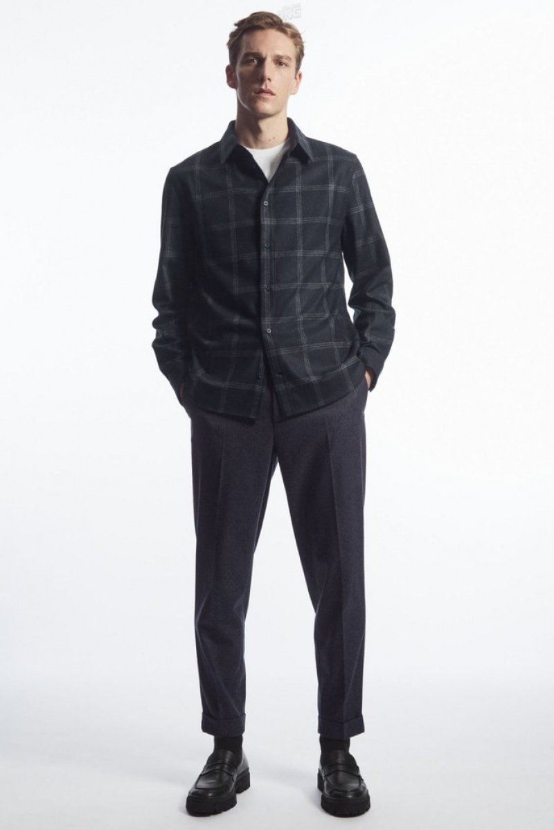 Black COS Turn-Up Tapered Wool Trousers | EA19-Z3ZF