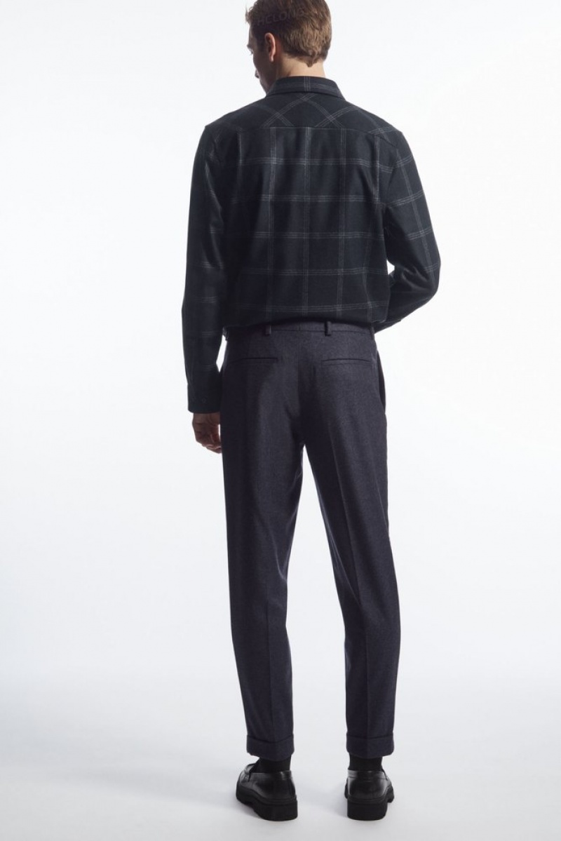 Black COS Turn-Up Tapered Wool Trousers | EA19-Z3ZF