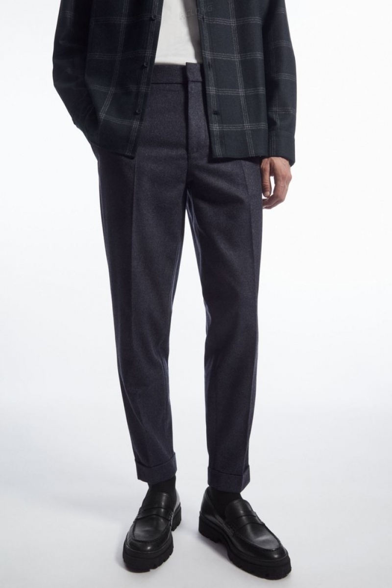 Black COS Turn-Up Tapered Wool Trousers | EA19-Z3ZF