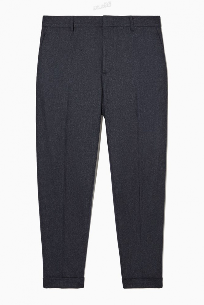 Black COS Turn-Up Tapered Wool Trousers | EA19-Z3ZF