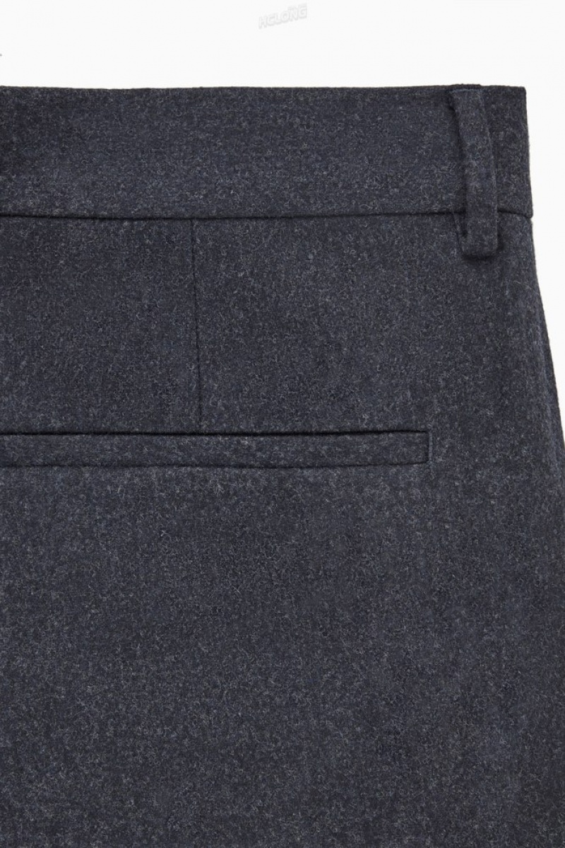 Black COS Turn-Up Tapered Wool Trousers | EA19-Z3ZF