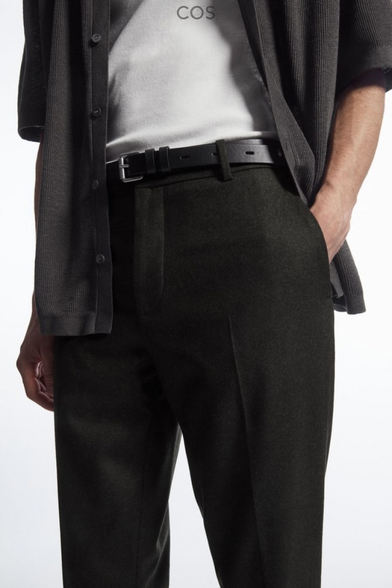 Black COS Turn-Up Tapered Wool Trousers | JB65-X2JF