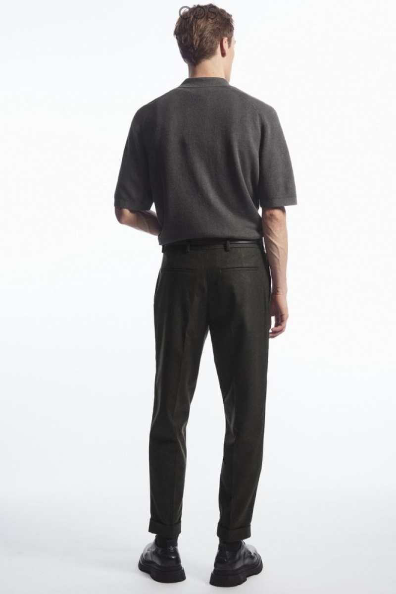 Black COS Turn-Up Tapered Wool Trousers | JB65-X2JF