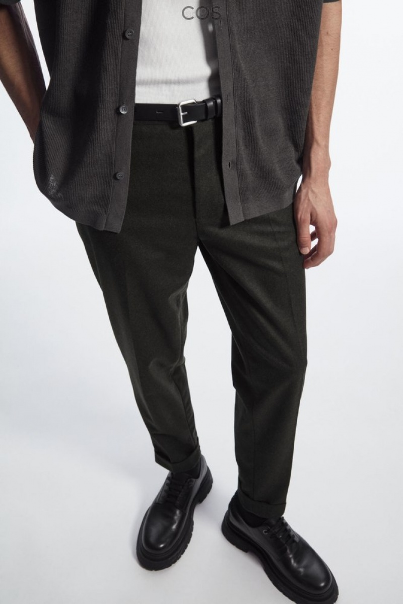 Black COS Turn-Up Tapered Wool Trousers | JB65-X2JF