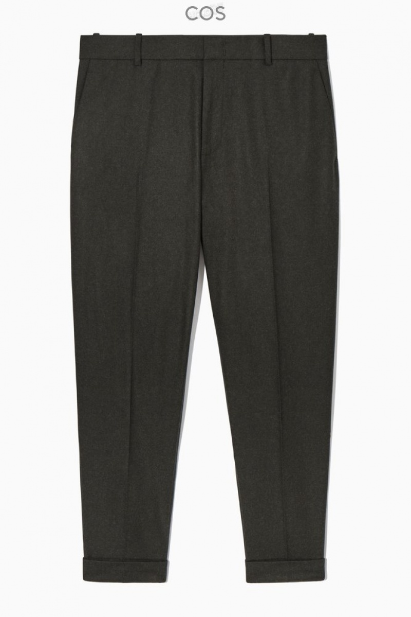 Black COS Turn-Up Tapered Wool Trousers | JB65-X2JF