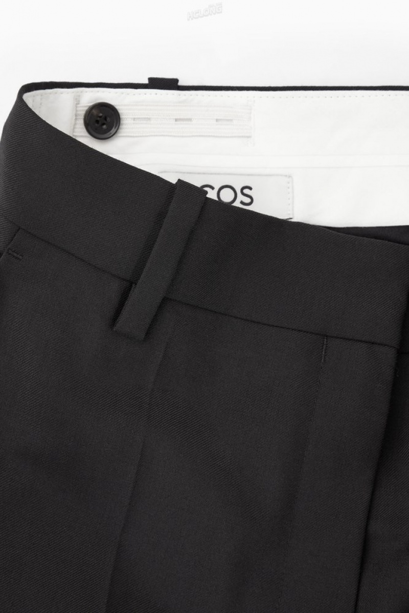 Black COS Turn-Up Wide-Leg Wool Chinos | IU28-S0WK