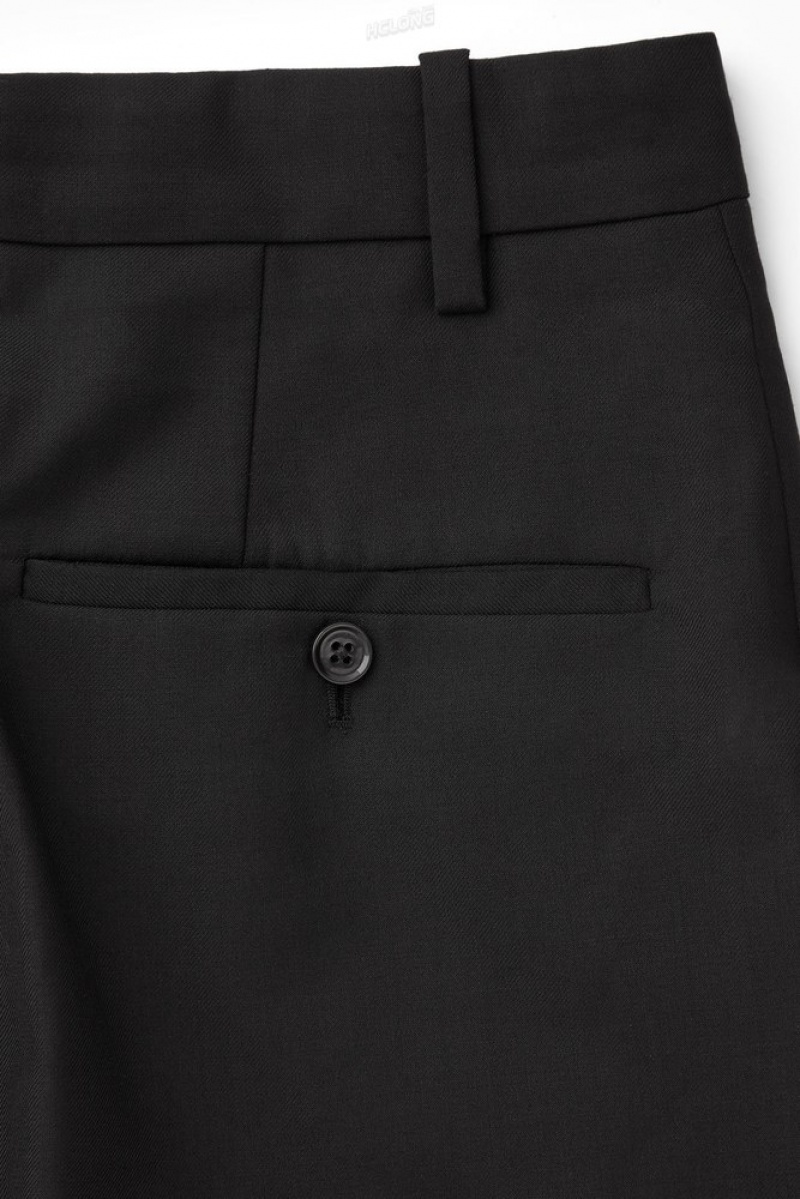 Black COS Turn-Up Wide-Leg Wool Chinos | IU28-S0WK