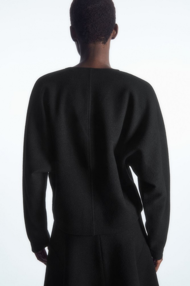 Black COS V-Neck Boiled-Wool Jumper | HP14-Z1MJ