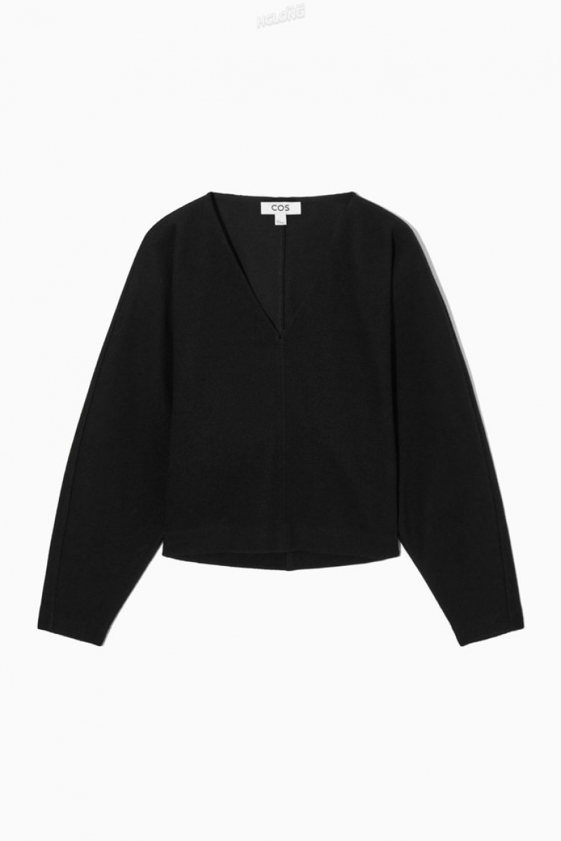 Black COS V-Neck Boiled-Wool Jumper | HP14-Z1MJ