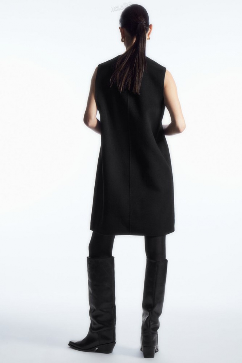 Black COS V-Neck Double-Faced Wool Dress | EP98-X7XA