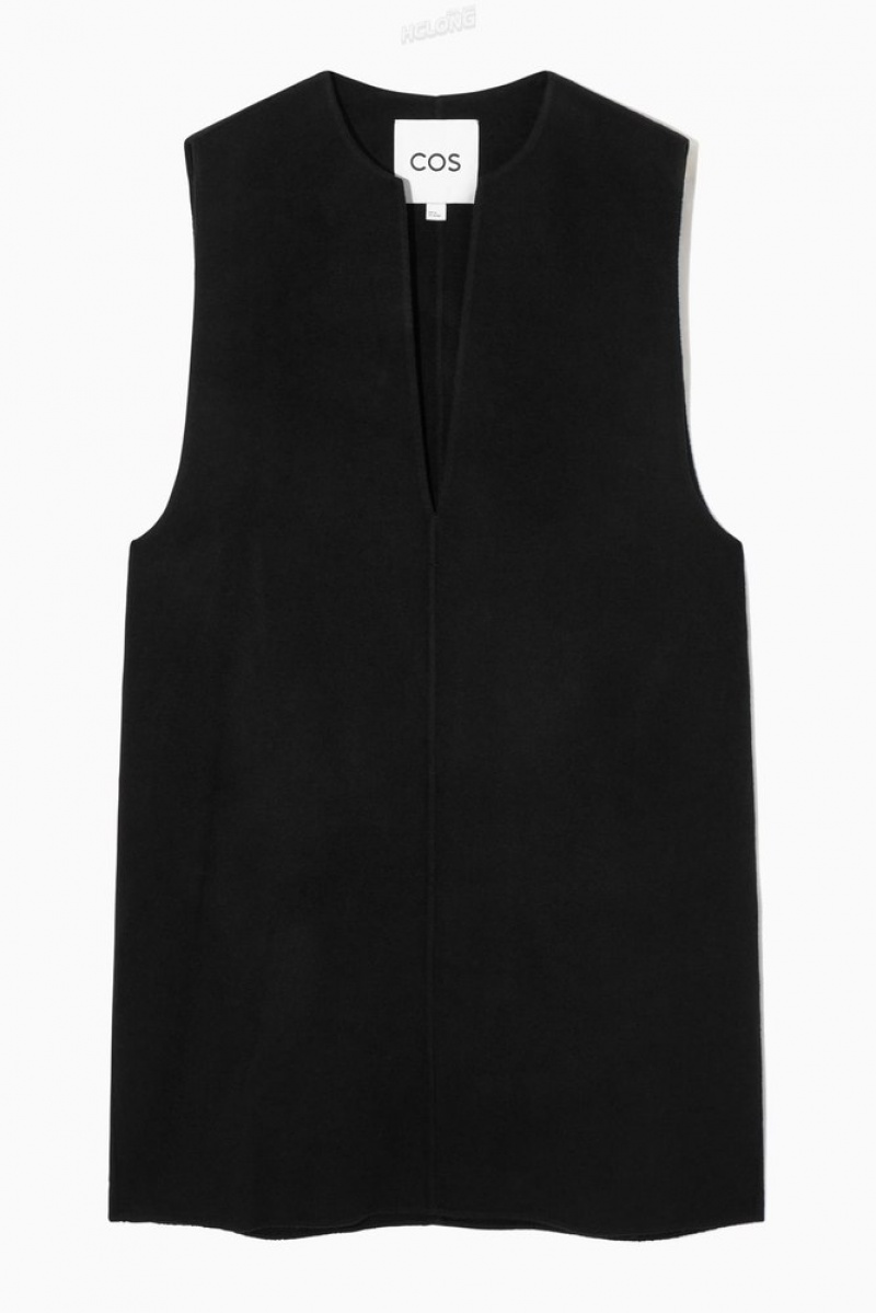 Black COS V-Neck Double-Faced Wool Dress | EP98-X7XA