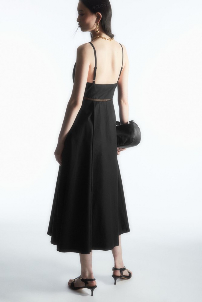 Black COS V-Neck Midi Slip Dress | KI97-P6GI