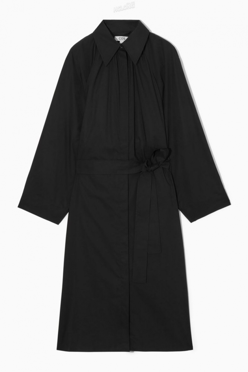 Black COS Voluminous Belted Midi Shirt Dress | EI66-U8NN