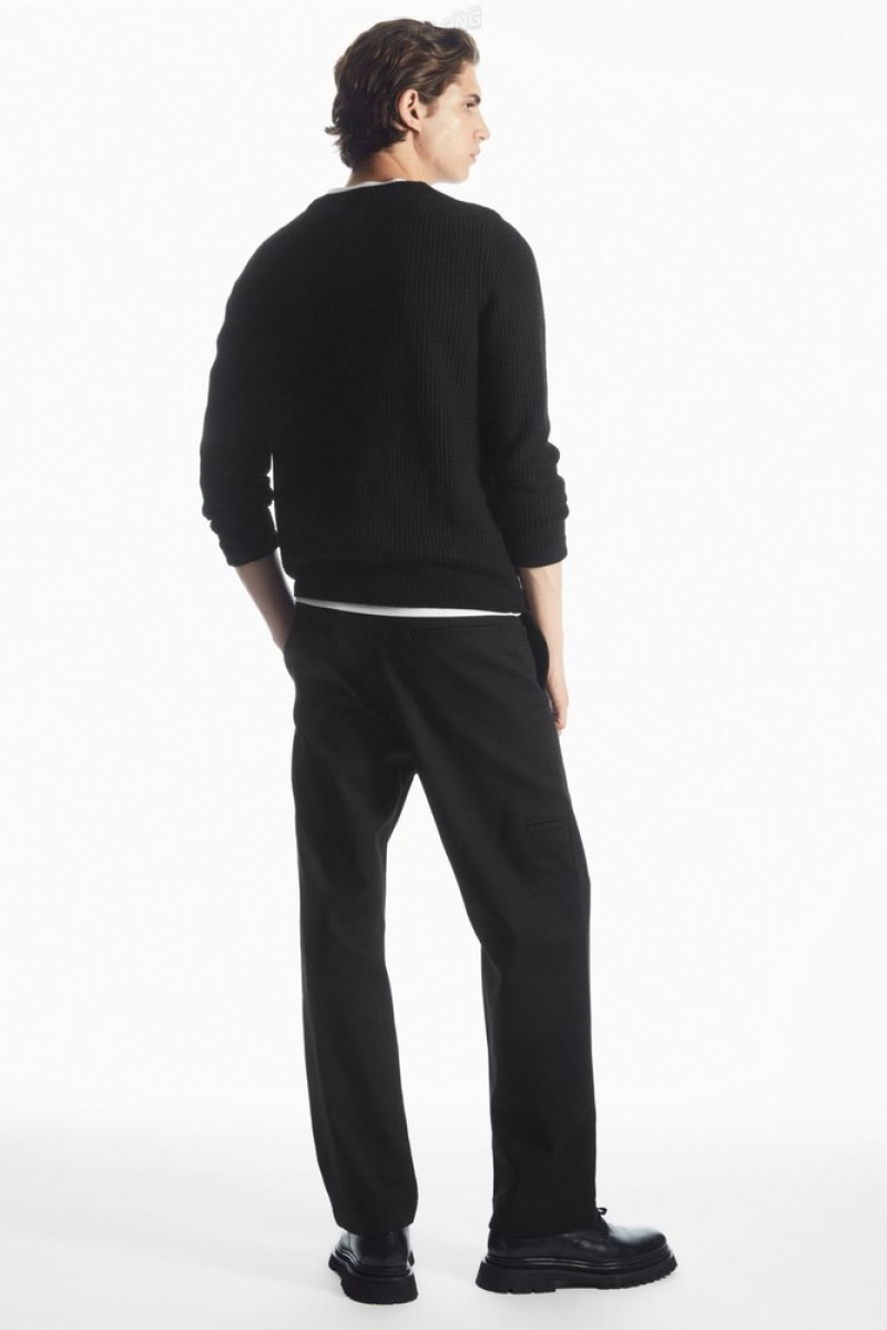 Black COS Waffle-Knit Pure Cashmere Jumper | VJ55-A6JB