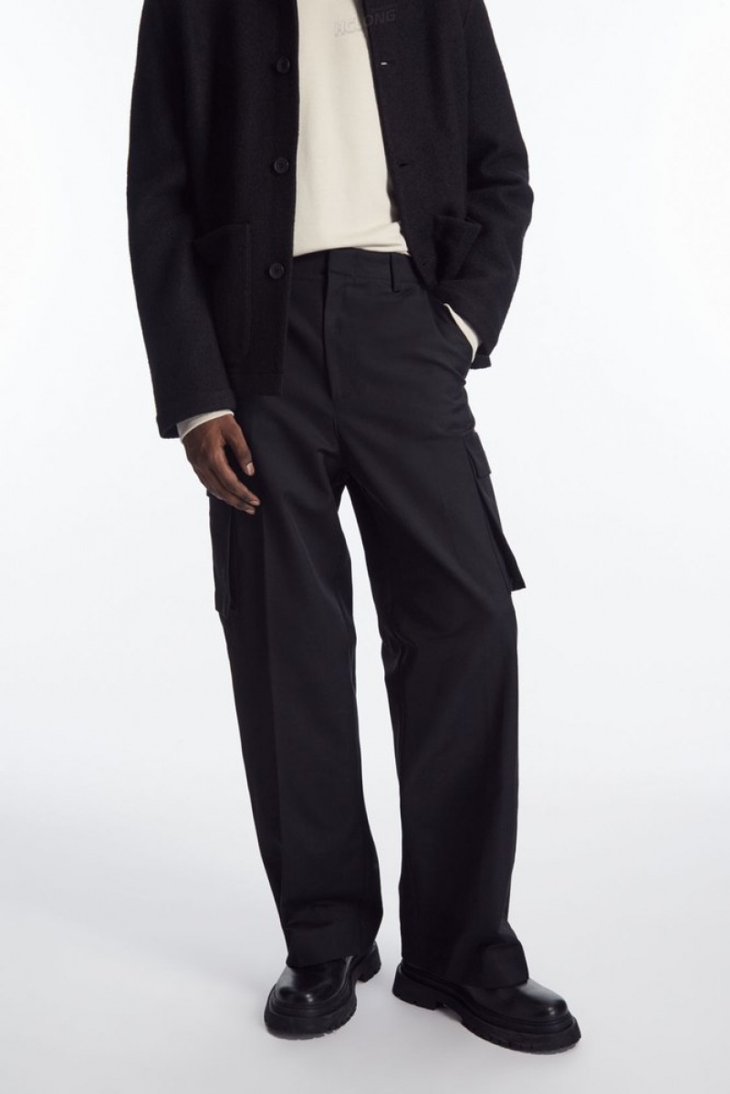 Black COS Wide-Leg Cargo Pants | RZ21-L4QD