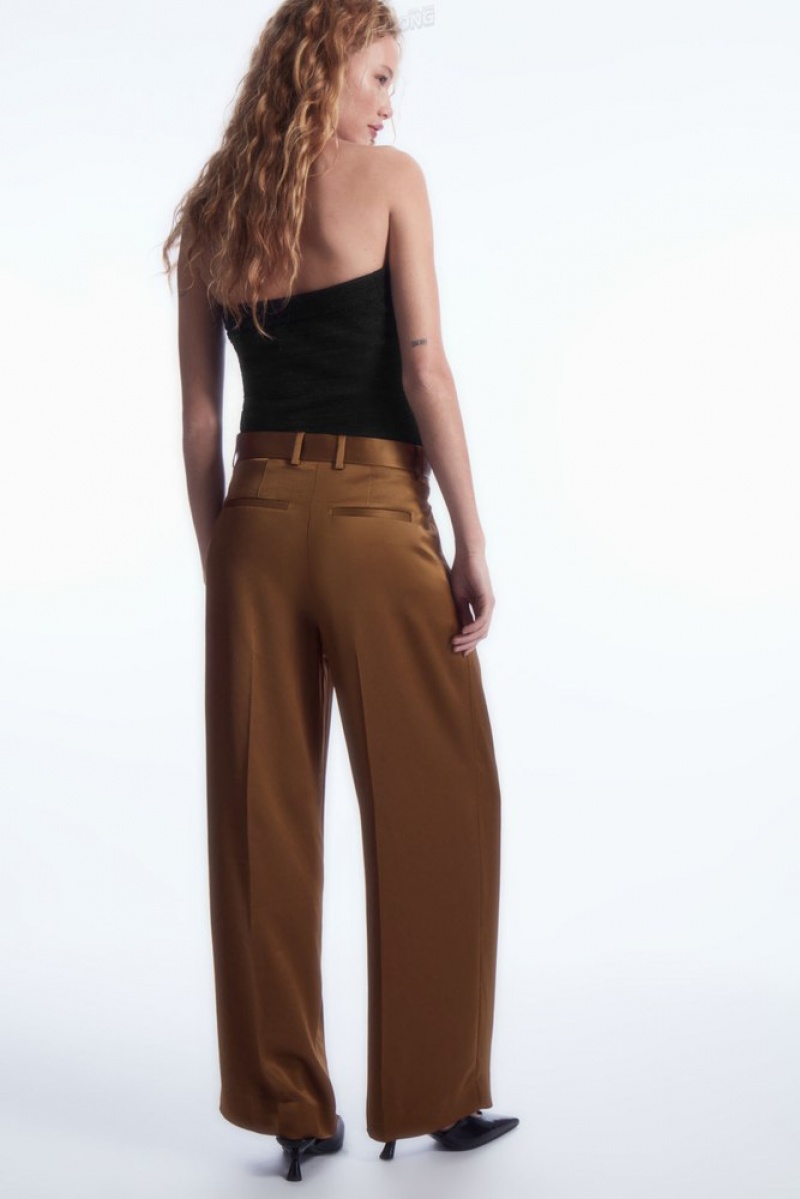 Black COS Wide-Leg Pleated Satin Trousers | NO72-M7FR