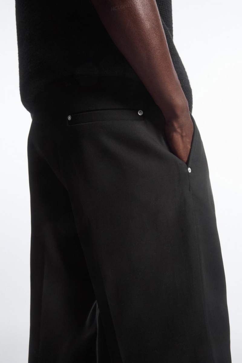 Black COS Wide-Leg Pleated Utility Pants | UE44-D4PX