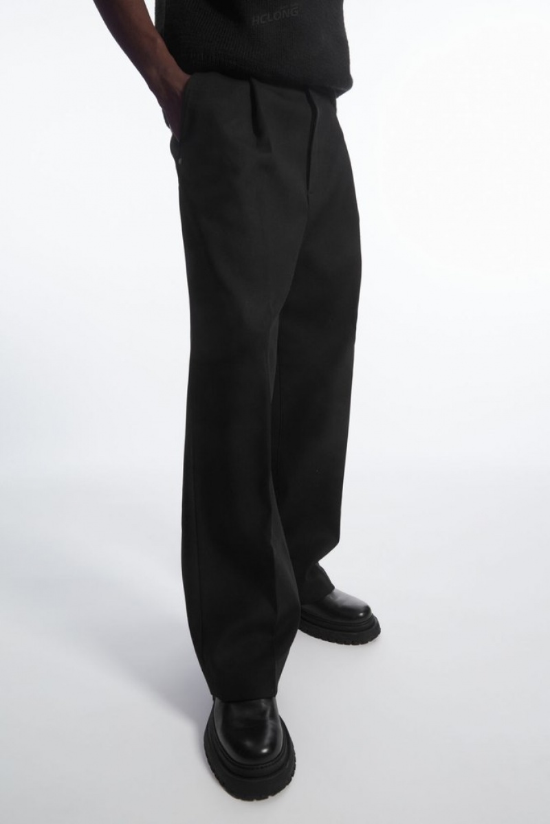 Black COS Wide-Leg Pleated Utility Pants | UE44-D4PX