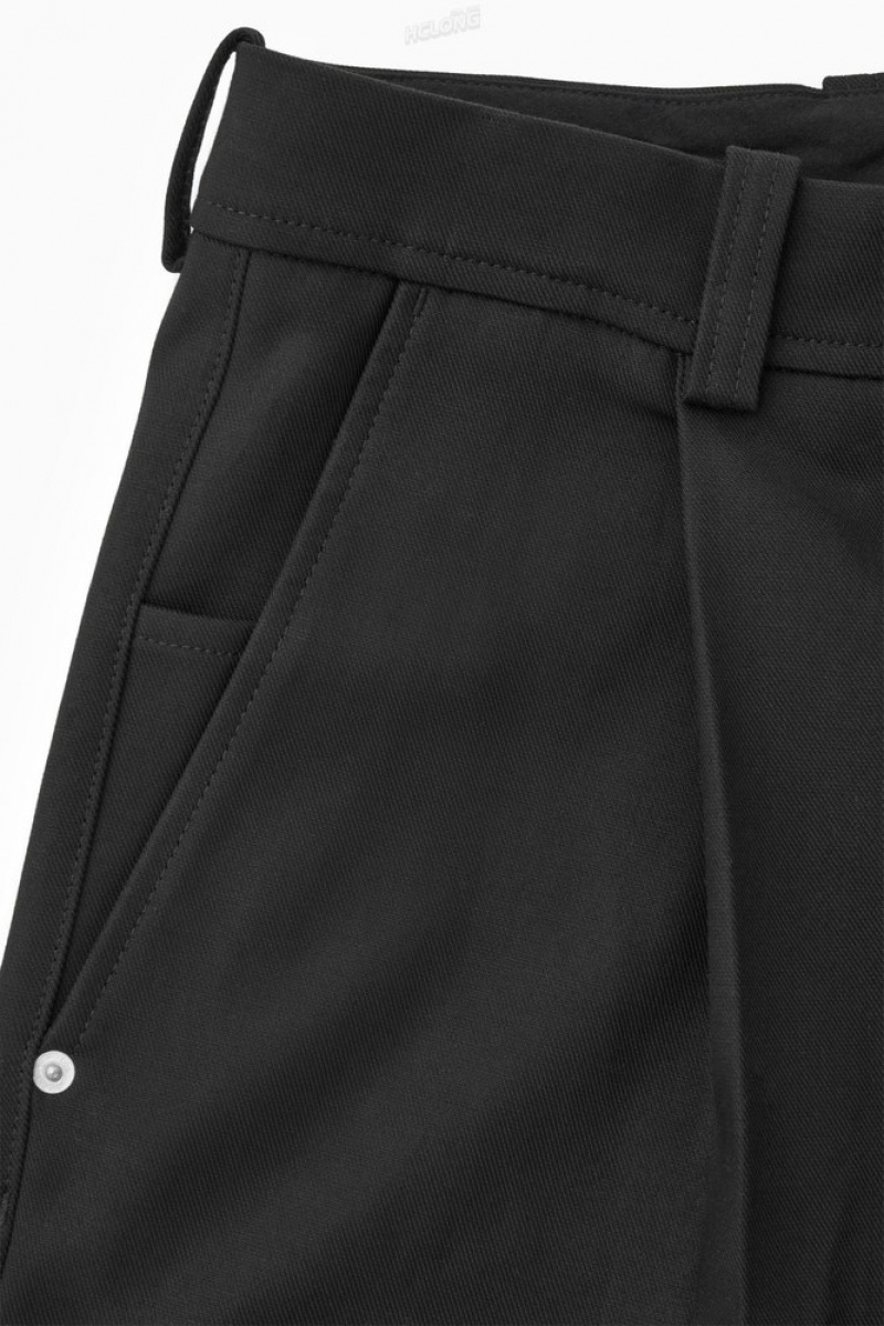 Black COS Wide-Leg Pleated Utility Pants | UE44-D4PX