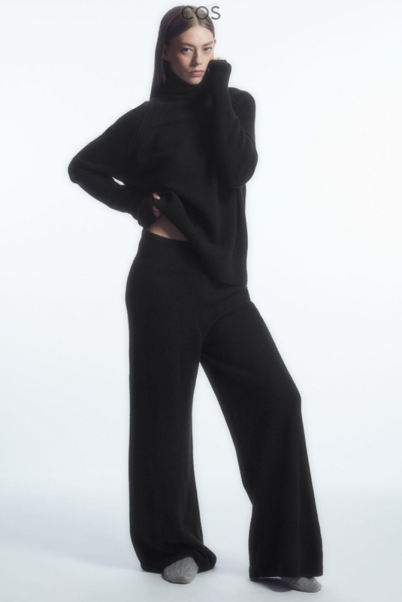 Black COS Wide-Leg Pure Cashmere Trousers | PS59-K8LR