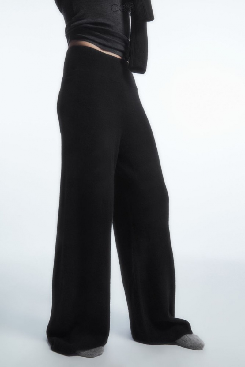 Black COS Wide-Leg Pure Cashmere Trousers | PS59-K8LR