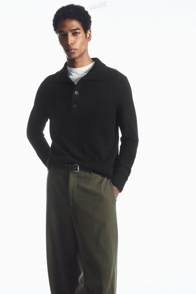 Black COS Wool-Blend Relaxed Tailored Trousers | IR61-P8IV