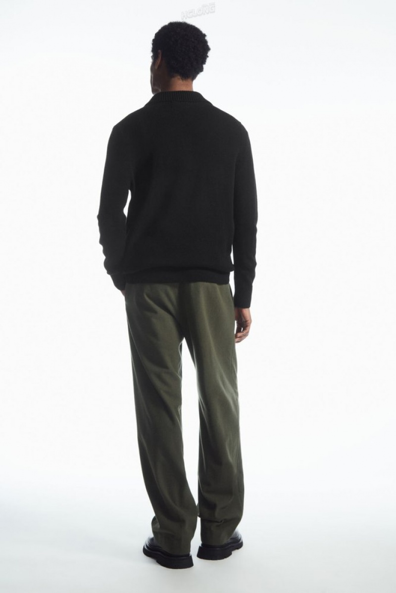 Black COS Wool-Blend Relaxed Tailored Trousers | IR61-P8IV