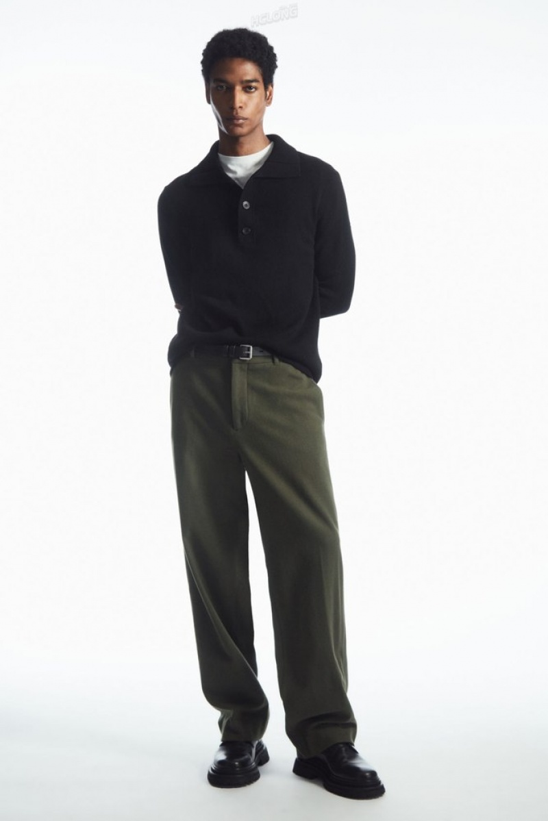 Black COS Wool-Blend Relaxed Tailored Trousers | IR61-P8IV