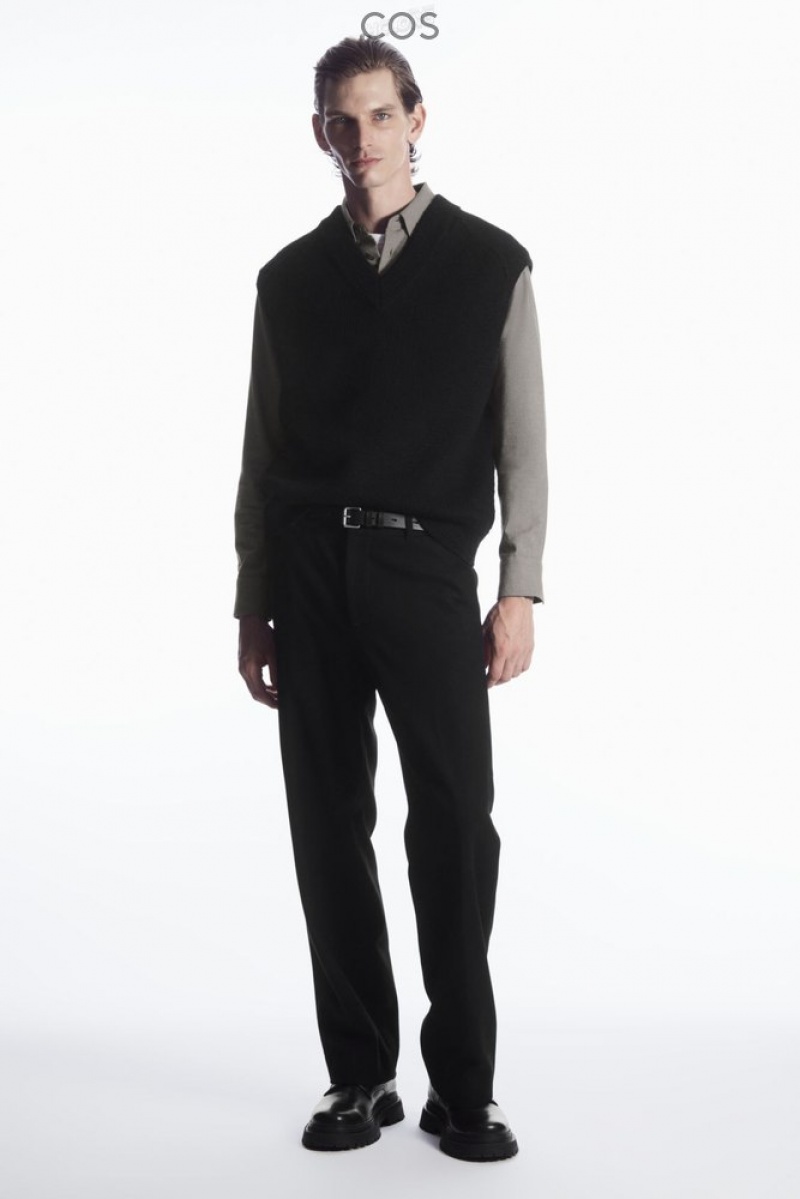 Black COS Wool-Blend Relaxed Tailored Trousers | FP21-D7FO