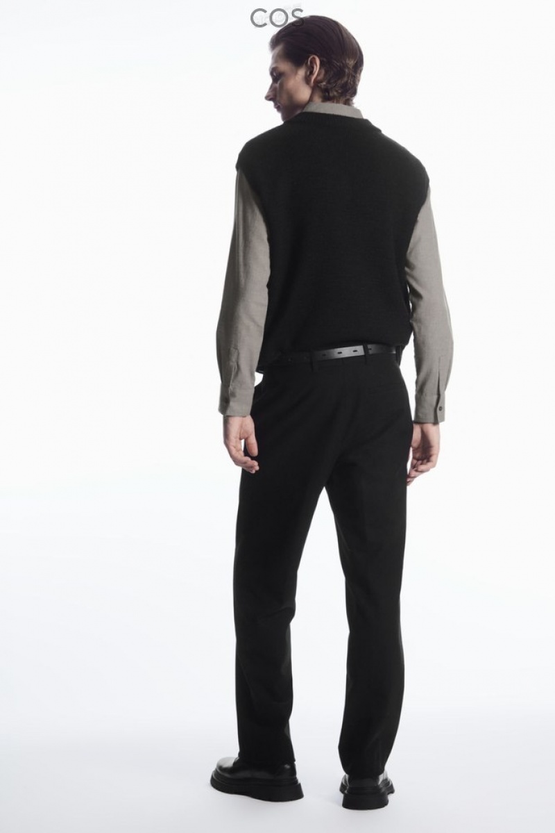 Black COS Wool-Blend Relaxed Tailored Trousers | FP21-D7FO