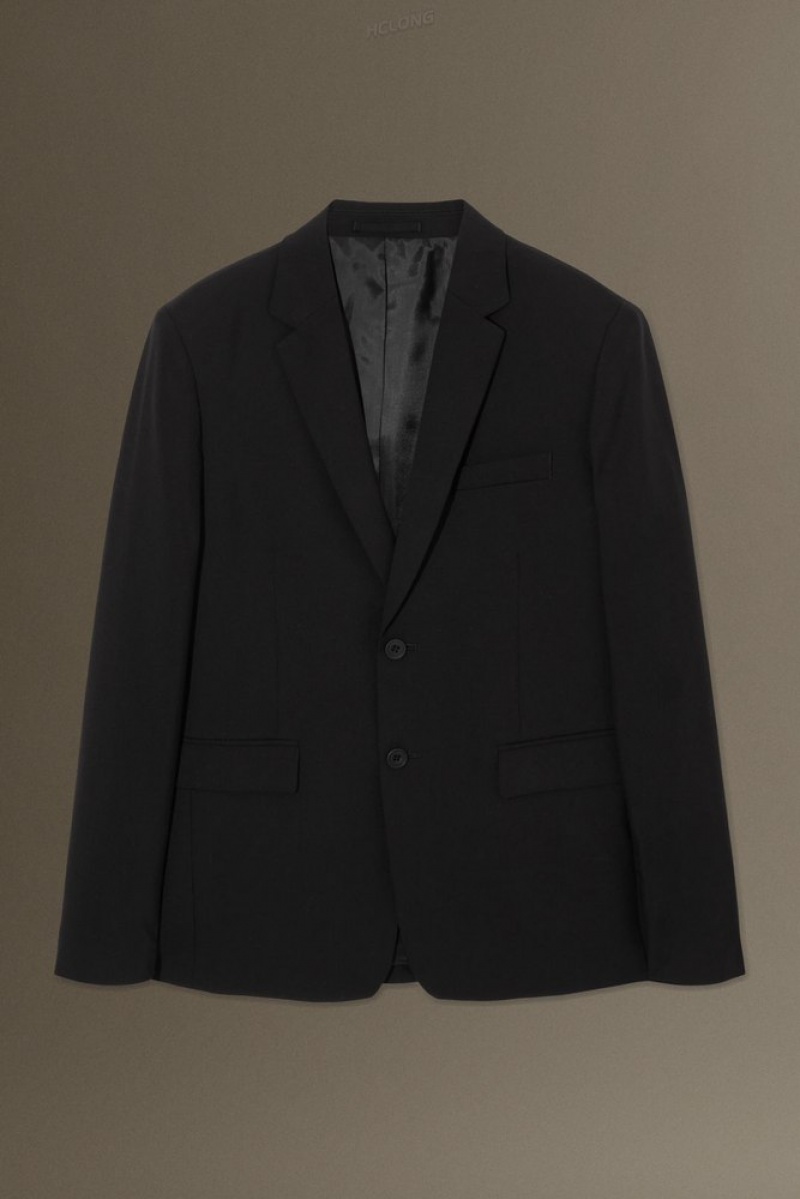 Black COS Wool-Hopsack Blazer - Slim | EN59-L7OF