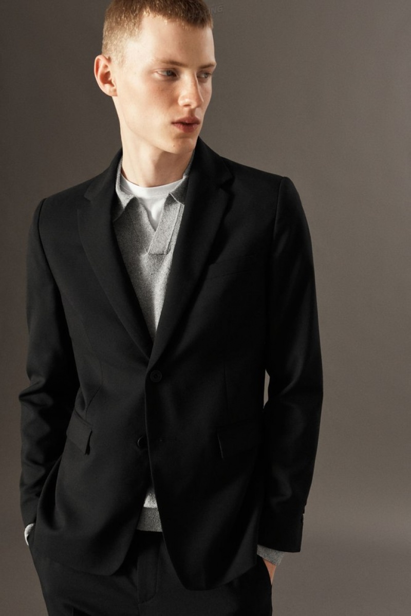 Black COS Wool-Hopsack Blazer - Slim | EN59-L7OF