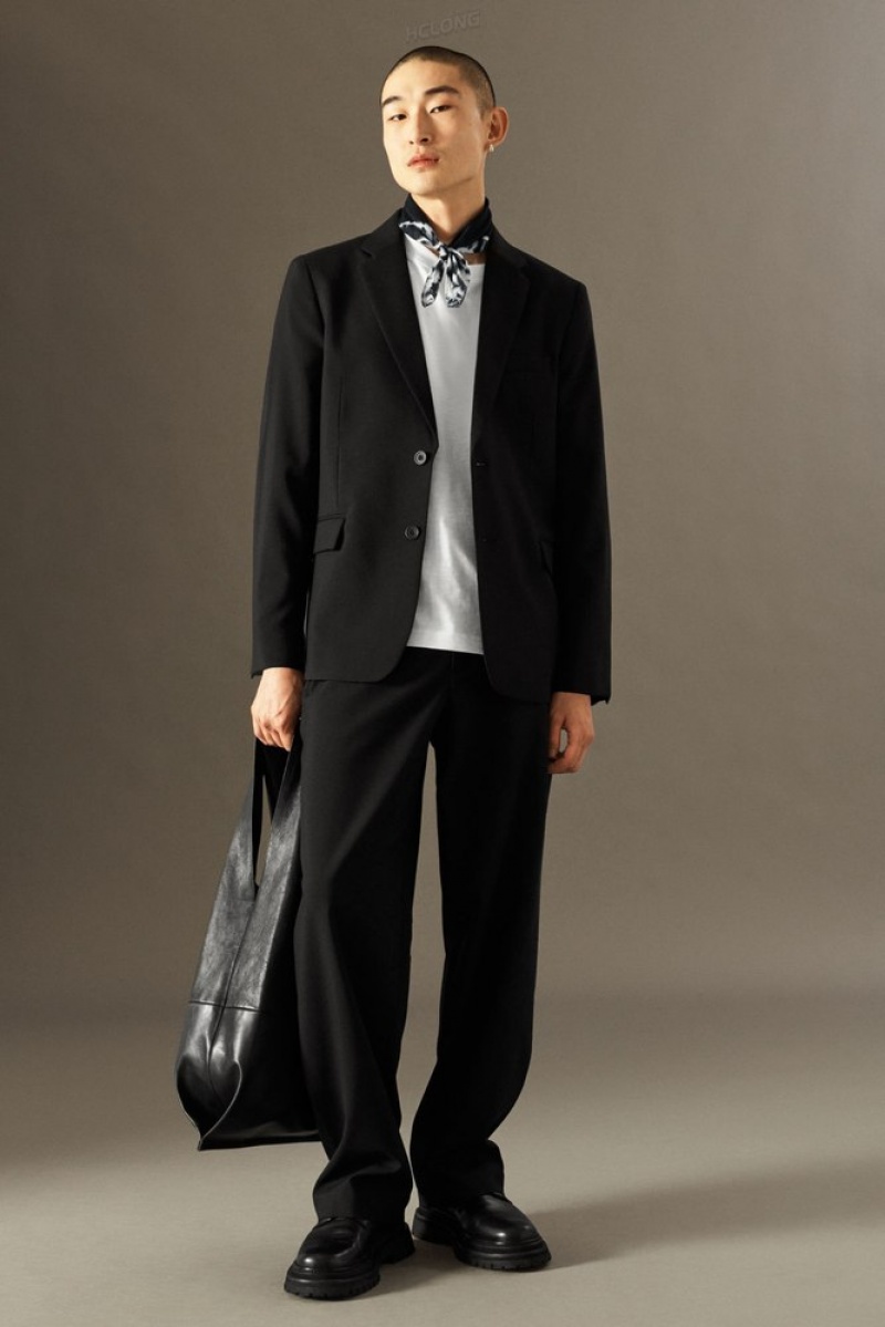 Black COS Wool-Hopsack Pants - Wide | AA75-C3BE