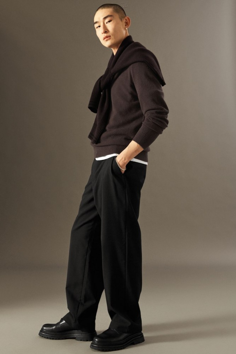 Black COS Wool-Hopsack Pants - Wide | AA75-C3BE