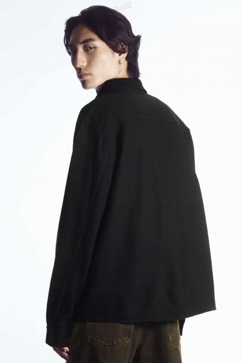 Black COS Wool-Jersey Overshirt | OF04-Z3LR